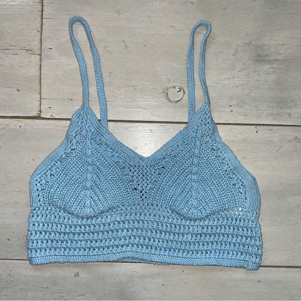 Streetwear Society Light Blue Crochet Bralet Crop Top Boho Thin Straps Size M